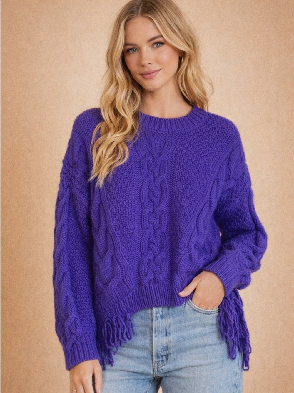Pilcro Vibrant Purple Cable Knit Sweater Oversized Chunky